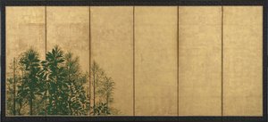 Träd, tidig Edo-period (bläck, färg och guld på papper)